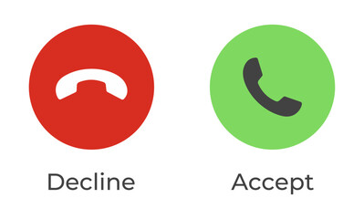 Phone call icon. Accept and decline call. Decline accept phone sign. Accept Reject phone symbol