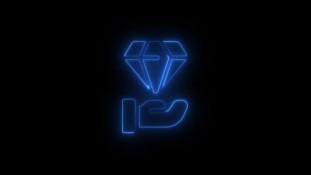 Growth value, increasing value added to business product and service. Business and finance growth concept. Magnifying glass focus on glowing neon line of daimond on hand icon.