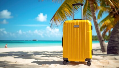 Yellow Suitcase on Beach.