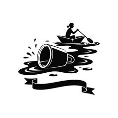 Woman rowing boat near oil spill.