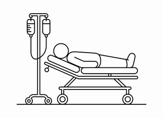 Naklejka premium Medical patient lying on hospital bed with IV infusion stand