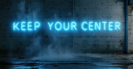 Fototapeta premium Bright neon sign displays motivational phrase. Concrete wall background, misty atmosphere creates dramatic effect. Minimalist composition.