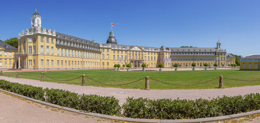 Sideways panorama of the Karlsruhe Palace, the former residence of the rulers of Baden
