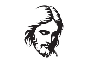 Fototapeta premium Jesus christ head silhouettes vector, Stylized jesus christ head silhouettes, Stylized jesus christ head portraits with crown of thorns
