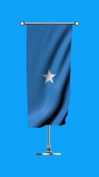 Realistic Standing Vertical  Wavy Flag Banner of SOMALIA on Metallic Pole with Loop Animation