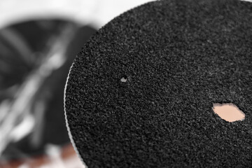 Black filter cartridge of industrial water purification system close up