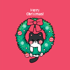 Cute Christmas characters wreath &nbsp;in flat design