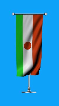 Realistic Standing Vertical  Wavy Flag Banner of NIGER on Metallic Pole with Loop Animation
