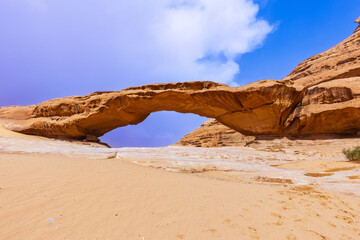 Wadi Rum Desert, Jordan. The rock bridge of Kharaz.
