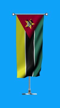 Realistic Standing Vertical  Wavy Flag Banner of MOZAMBIQUE on Metallic Pole with Loop Animation
