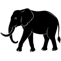 Fototapeta premium Black silhouette of an elephant walking on white background 1