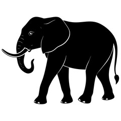 Obraz premium Black silhouette of an elephant walking on white background