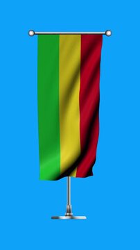 Realistic Standing Vertical  Wavy Flag Banner of MALI on Metallic Pole with Loop Animation
