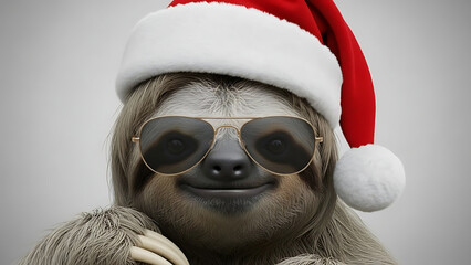 a charming depiction of a sloth wearing a festive red santa hat and stylish sunglasses creating a whimsical holiday scene high quality professional detailed modern elegant