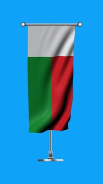 Realistic Standing Vertical  Wavy Flag Banner of MADAGASCAR on Metallic Pole with Loop Animation