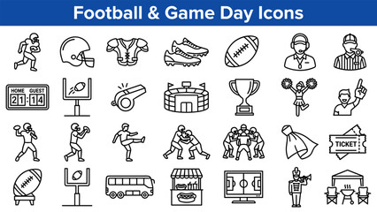Collection of Football and Game Day Icons for Sports Enthusiasts.