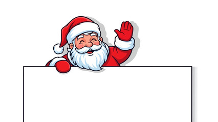Santa Claus waving from behind a blank sign, perfect for Christmas greetings and messages © Alfarizi