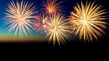 Vibrant fireworks display illuminating the dark night sky at dusk
