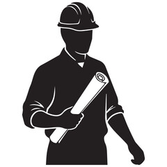 Construction worker holding blueprints in hand