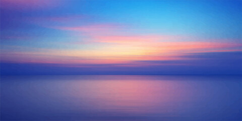 Obraz premium Beautiful sunset and sunrise over the horizon of the blue sea and ocean water where orange clouds reflect a colorful sky at dusk and dawn