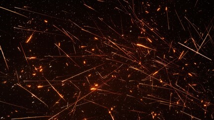 Industrial Sparks Flying, Fiery Metalwork Sparks Illuminate Scene, Molten Fragments And Glowing Trails Animate Industrial Setting