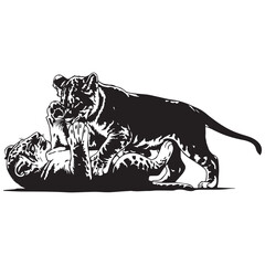 Majestic tiger interacting with cub in playful natural setting