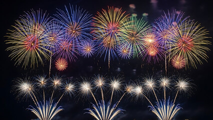 Obraz premium a vibrant display of colorful fireworks illuminates the night sky featuring golden red blue and white bursts with sparklers below high quality professional detailed modern elegant