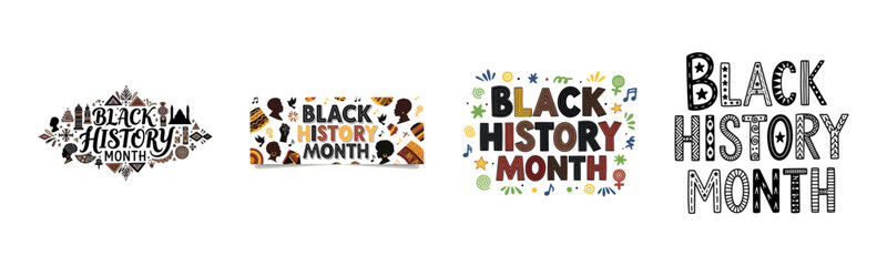 Black history month celebration graphics with diverse cultural icons