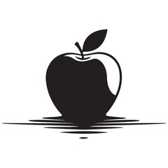 Simple black silhouette of an apple in water