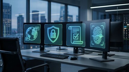 Cybersecurity team working on data protection in modern office