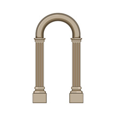 Naklejka premium Classical architectural element depicting a stone archway resting on two fluted columns, symbolizing entrance, history, and structural design, perfect for various graphic applications