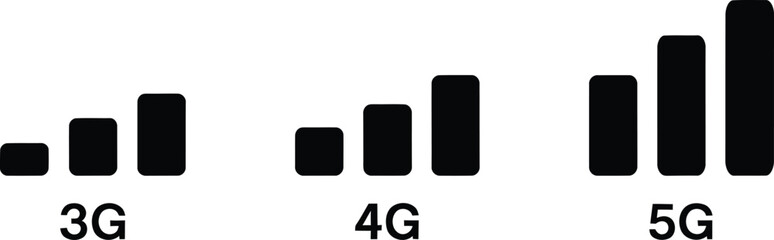 Mobile Signal Icon Set &ndash; Visual Progression from 3G to 5G Connectivity