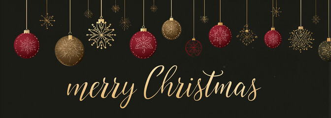 christmas balls hanging on a dark background with the text merry christmass & happy new year banner design