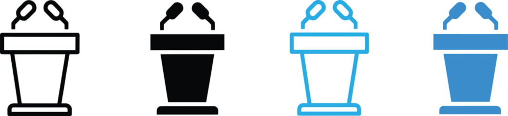 Podium Icon Set &ndash; Minimalist Symbols of Public Speaking and Media Presence