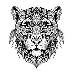 Fototapeta premium Intricate Black and White Tiger Face Illustration.
