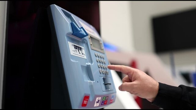 Hand Using Public Payphone, Close-Up Communication Concept