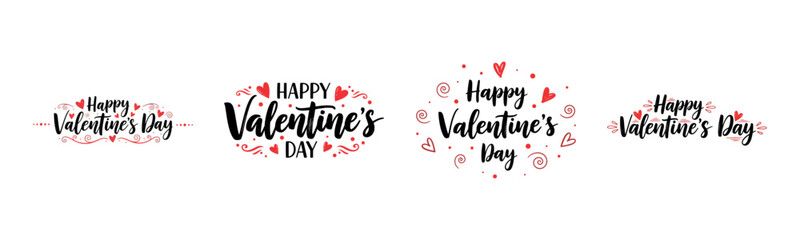 Obraz premium Happy Valentine’s Day Typography Set with Hearts, Floral Elements and Decorative Calligraphy for Romantic Holiday Designs