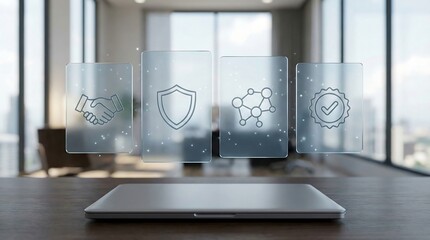 Business security and partnership concepts on modern laptop in office