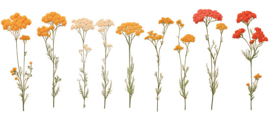 Fototapeta premium Set of frontal Achillea terracotta, Yarrow, on transparent background