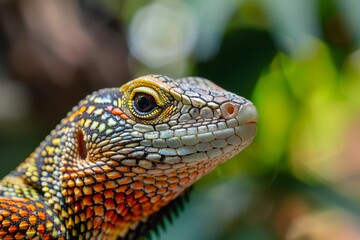 Fototapeta premium Close up of ornate butterfly lizard displaying vibrant colors and intricate scale patterns