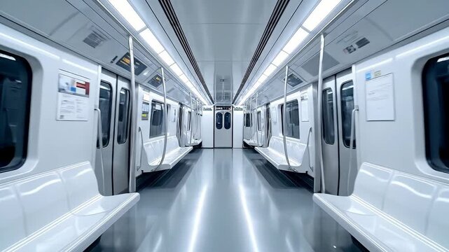 Clean And Empty Futuristic Subway Interior With White And Gray Tones