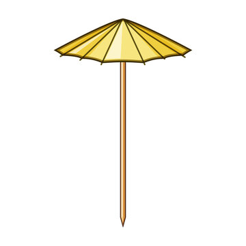 Yellow cocktail umbrella toothpick providing decoration and a fun, festive accent for summer drinks, parties, and tropical celebrations on a clean white background