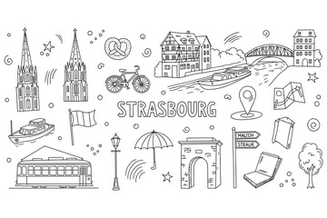 Fototapeta premium Strasbourg landmarks and symbols illustrated in whimsical doodle style