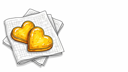 Golden heart-shaped cookies on checkered parchment paper  