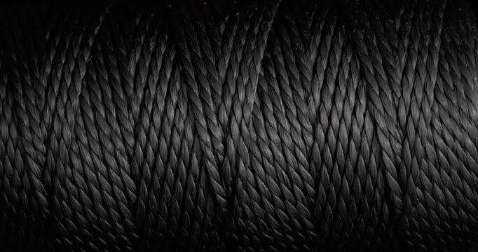 Woven Texture Background Seamless Loop. Texture of Dark rough twine. Video presenting a continuous dark gray woven thread texture.	
