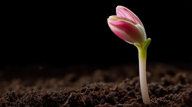 Seed sprout emerging from soil with a gentle glow on a clean background. Vertical composition ideal for social ads, symbolizing growth, sustainability, new beginnings, and eco-friendly brands.