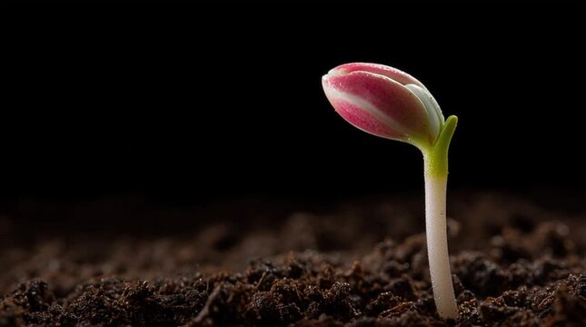Seed sprout emerging from soil with a gentle glow on a clean background. Vertical composition ideal for social ads, symbolizing growth, sustainability, new beginnings, and eco-friendly brands.