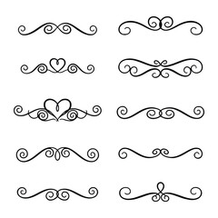 Obraz premium Romantic Heart Ornamental Flourish Dividers Black and White Decorative Set