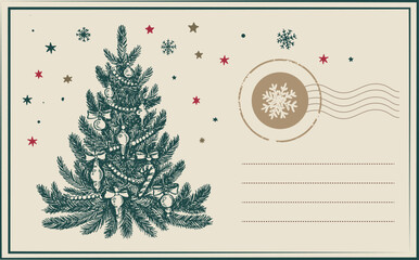 Vintage Christmas and new year postcard with stamps	