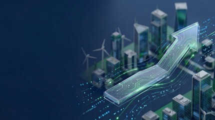 Futuristic Economic Growth 2026 Concept Background for Business Presentation Cover with 3D Financial Charts and Modern Cityscape